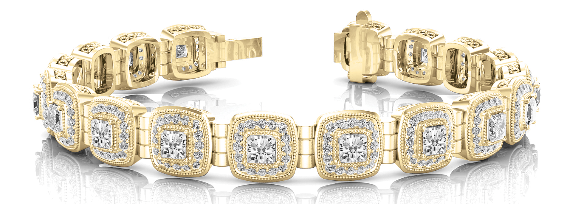 4 ct tw 14kt gold White Bracelet 264 - .007PT Round ,22 - 2.5X2.5 Square