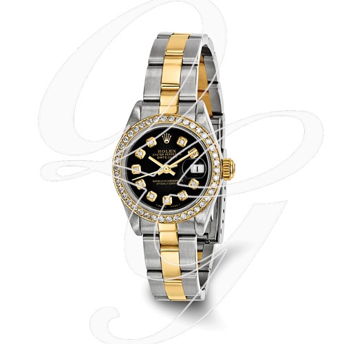 Certified Pre-owned Rolex Steel/18ky Ladies Diamond Black Watch