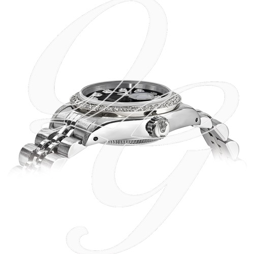 Certified Pre-owned Rolex Steel/18kw Bezel, Ladies Diamond Black Watch