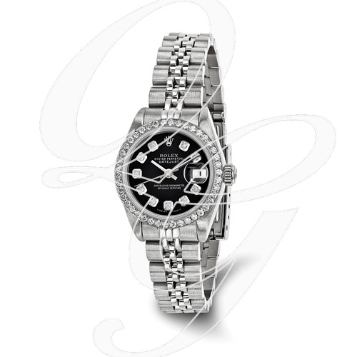 Certified Pre-owned Rolex Steel/18kw Bezel, Ladies Diamond Black Watch