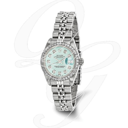 Certified Pre-ownd Rolex Steel/18kw Bezel, Lady Diamond Ice Blue Watch
