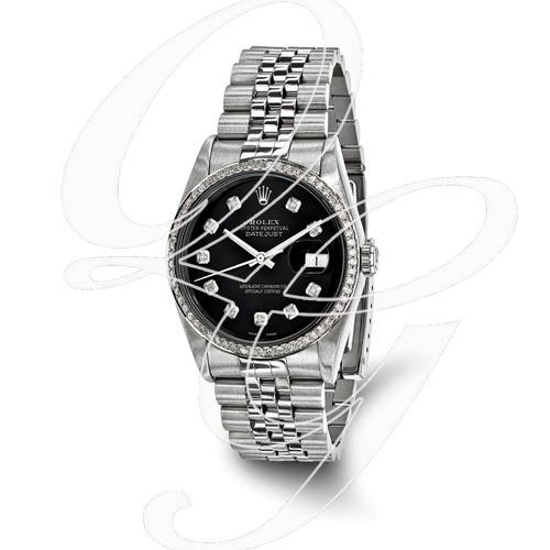 Certified Pre-owned Rolex Steel/18kw Bezel, Mens Diamond Black Watch