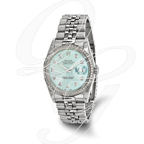 Certified Pre-ownd Rolex Steel/18kw Bezel, Men Diamond Ice Blue Watch