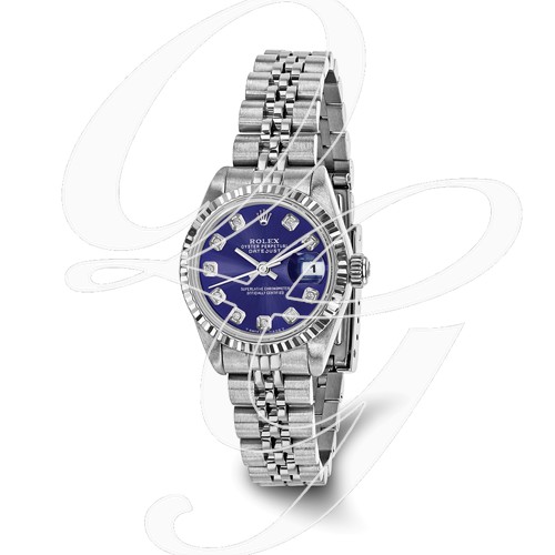 Certified Pre-owned Rolex Steel/18kw Bezel, Ladies Diamond Blue Watch