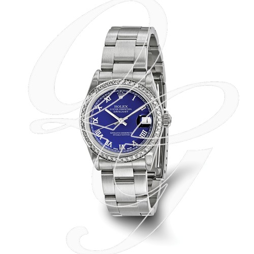 Certified Pre-owned Rolex Steel/18kw Bezel, Midsize Diamond Blue Watch