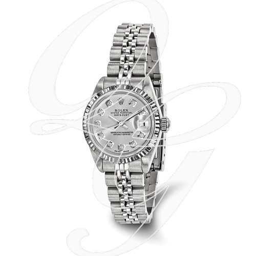 Certified Pre-owned Rolex Steel/18kw Bezel, Ladies Diamond Silver Watch