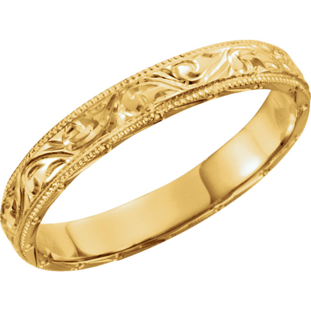 18kt Yellow 3mm Hand Engraved Band Size 6