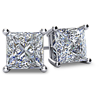 4-Prong Princess-Cut Diamond Stud Earrings with Friction Backs