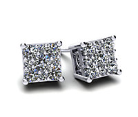 Square Cluster Diamond Stud Earrings 